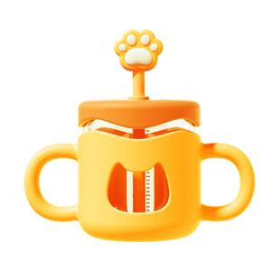 加贝比儿童牛奶杯ppsu1-2-3岁以上奶瓶玻璃吸管喝奶水杯宝宝防摔