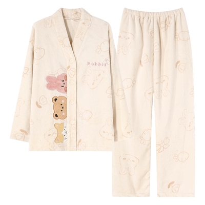 冬季加绒加厚法兰绒卡通情侣睡衣