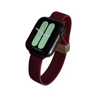 KASO秋冬新款酒红尼龙编织细款磁吸iwatch手表带s11适用applewatch苹果s10高级感s8手表se小众ultra女款s9