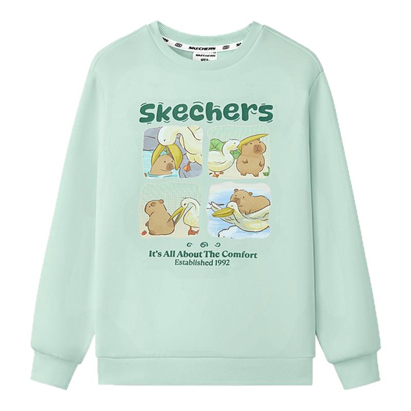 Skechers斯凯奇儿童卡皮巴拉针织套头卫衣春秋印花时尚宽松舒适