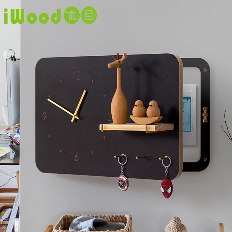 木目iwood 电表箱装饰画带钟表 电箱洞洞板遮挡箱时钟配电箱装饰