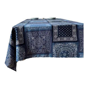 丽江民族风棉麻蓝印花桌布复古餐桌布茶几台布长方形盖布民宿餐厅