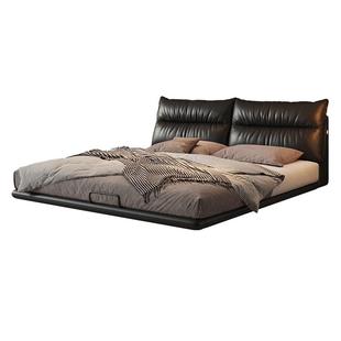 帕沙曼悬浮床真皮床1米8双人床主卧大床政府补贴意式极简床架黑色