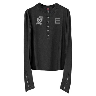 DETW 25AW*暗黑-骷髅头亨利领弯刀长袖修身高级感打底衫男女T恤