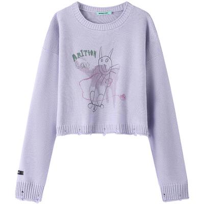 APPARITION 艺术插画印花 破洞短款 春季薄款针织衫