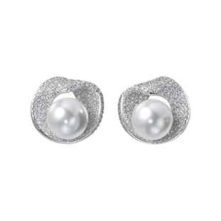 西大班澳母贝珍珠耳环轻奢重工镶满锆耳钉2025新爆款高级感耳饰女