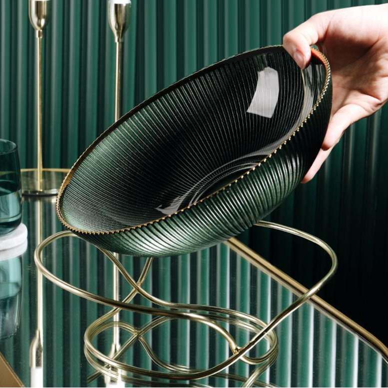 轻奢风玻璃水果盘客厅盆大高端茶几办公室大气果2025摆件新款家用