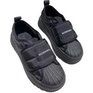 饼干鞋女2023冬新款加绒厚底魔术贴韩版百搭贝壳头休闲运动面包鞋