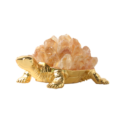 oakliving中式天然黄水晶乌龟摆件招财风水桌面家中装饰品工艺品