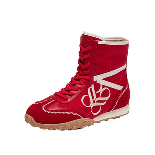 真美诗彩蛋赛车手冬新款红色运动高帮德训鞋复古拳击靴短靴女