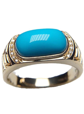 仿绿松石镀18K金戒指国风复古宫廷镶嵌男女指环活口个性简约气质