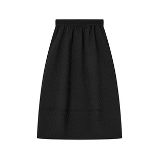 秋冬小众设计感格纹夹棉半身裙女保暖百搭高腰宽松显瘦a字花苞裙