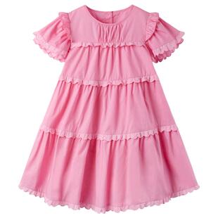 【盛夏蔷薇】天丝凉感棉女童夏季纯色连衣裙儿童甜美蛋糕裙长裙