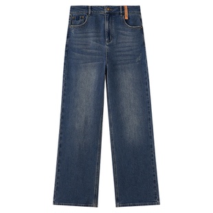 水云间复古蓝牛仔裤女高腰直筒窄版阔腿长裤子时尚百搭2025秋新款