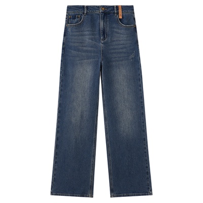 水云间复古蓝牛仔裤女高腰直筒窄版阔腿长裤子时尚百搭2025秋新款