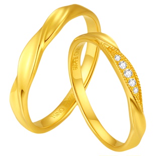 TSING轻珠宝【爱河】999足金培育钻石黄金对戒情侣礼物可刻字