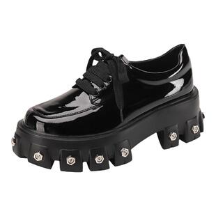 刘雯同款增高小皮鞋女2025新款真皮系带一脚蹬乐福鞋厚底松糕单鞋