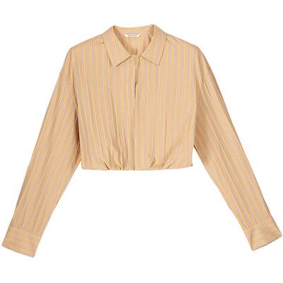 MSLAN时髦小个子细条纹截短衬衫