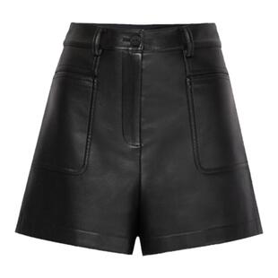 H·GENTEEL荷高新款冬装女酷飒黑色短款直筒A字皮裤女