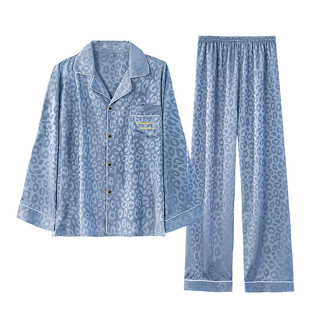 男款缎面睡衣丝绸长袖春夏季男冰丝薄款大码外穿短袖家居服套装夏