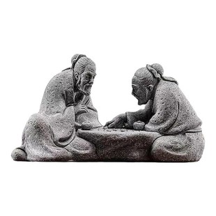 老者对弈老人下棋鱼缸造景园艺花卉假山盆景摆件复古桌面创意装饰