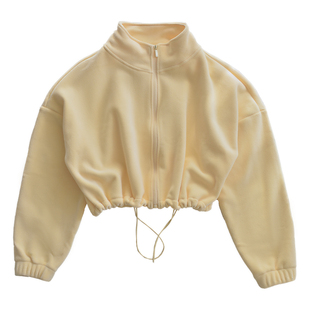 [yeren3]保暖奥粒绒短款卫衣女纯色显白立领加厚绒蝙蝠袖短外套