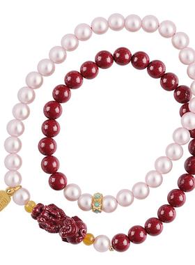 吉照堂朱砂貔貅手串珍珠朱砂撞色