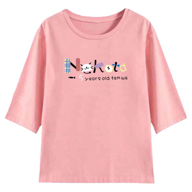 五分袖韩版薄款体恤衫女印花上衣