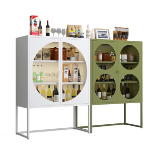 轻奢创意铁艺红酒杯架酒柜家用客厅卧室餐边柜储物柜玻璃门展示柜