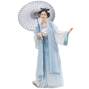 柒邑原创宋制汉服女长褙子百迭裙【白茶清欢】中国风古装褙心夏