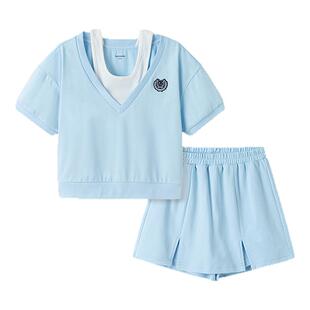 巴拉巴拉女童套装夏季儿童装2026新款夏装中大童两件套学院风时尚