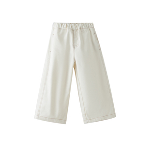 米乐熊男童裤子儿童宝宝新款白色直筒裤童装宽松阔腿裤休闲裤长裤