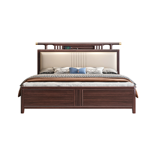 乌金木实木床新中式别墅高端家具主卧1.5米1.8m双人床软靠储物床