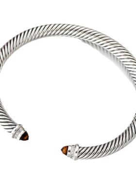 枝影简约女银饰镶嵌手镯欧美白色