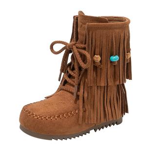 【清仓】红蜻蜓女童靴子儿童马丁短靴2025新款秋冬中筒流苏靴大童