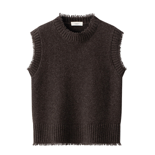 “素简基调”【100%羊毛】短须高级感宽松针织背心圆领无袖毛衣女