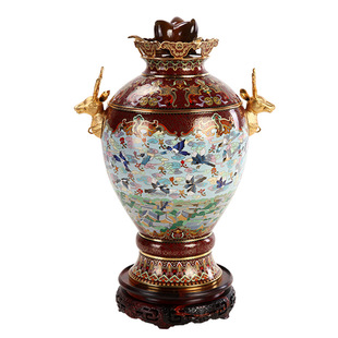 正宗北京景泰蓝花瓶18寸福绿寿喜财霍铁辉带证书客厅玄关风水摆件