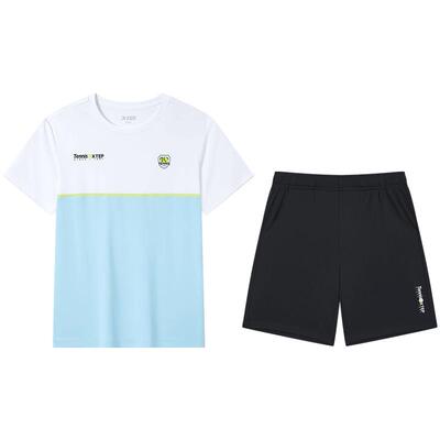 特步童装男童撞色印花夏季新款速干上衣短裤两件套中大童运动套装
