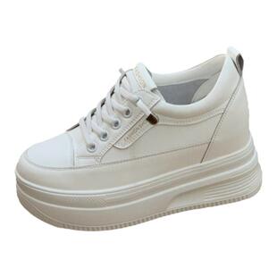 真皮小白鞋女小个子内增高8cm女鞋2026春季新款厚底松糕休闲板鞋