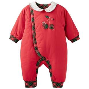 [樱姿丹华]aqpa爱帕婴儿夹棉连体衣新年红拜年服冬季保暖加厚棉服