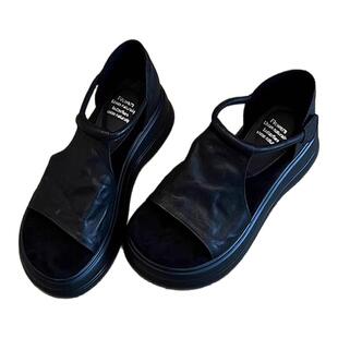 羊皮版~黑色凉鞋女2025新款夏季超火绝美罗马黑色增高法式凉拖鞋