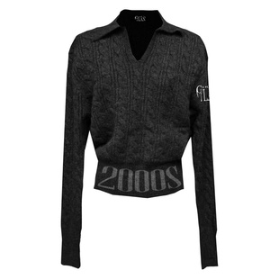 Gods plan*上帝计划原创2000S标语V领POLO麻花编织毛衣宽松显瘦女