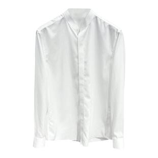 DH原创系秋季长袖抗皱高支棉衬衫男士休闲立领免烫青年纯白色衬衣