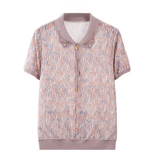 依佈中老年女士冰感T恤衫2025夏装新款弹力短袖衫妈妈装大码上衣