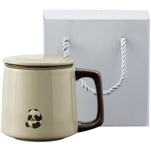 马克杯陶瓷带盖情侣定制熊猫伴手礼办公室水杯茶水分离家用泡茶杯
