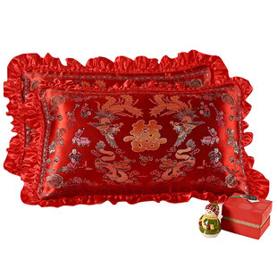 杭州丝绸被面枕套枕头套 七彩织锦缎 结婚庆 龙凤双喜百子图枕头