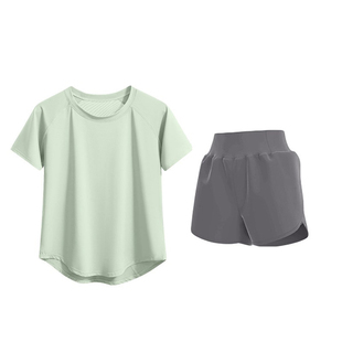 跑步运动套装女夏季大码宽松显瘦瑜伽服轻薄短袖速干衣健身训练服
