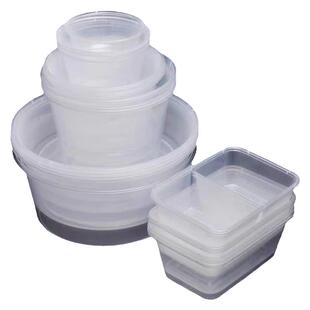 一次性餐盒圆形无盖透明塑料打包盒加厚不带盖长方形外卖快餐盒子