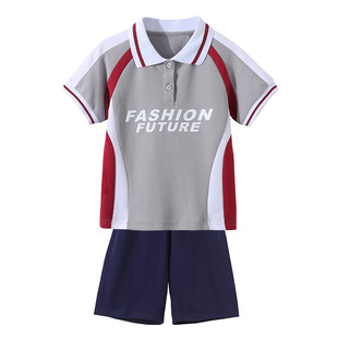 罗蒙校园小学生夏季短袖班服套装幼儿园园服polo衫红色运动会服装