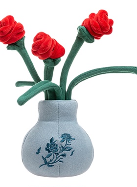 治愈系毛绒仿真玫瑰花盆栽摆件